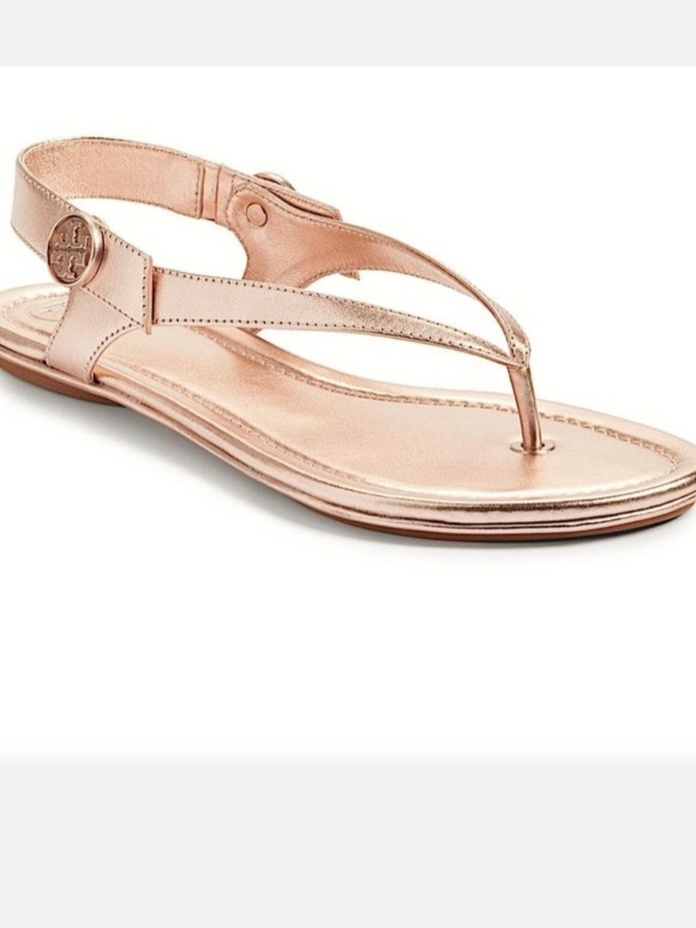 Tory Burch Rose Gold Minnie Travel Metallic Leather Sandals, Size 7 - Picture 3 of 11